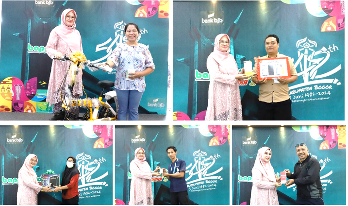 Penyerahan Sovenir dan Doorprize oleh Para Pengurus DWP Unit Bappenda Kabupaten Bogor kepada Wajib Pajak yang mendapatkannya.
