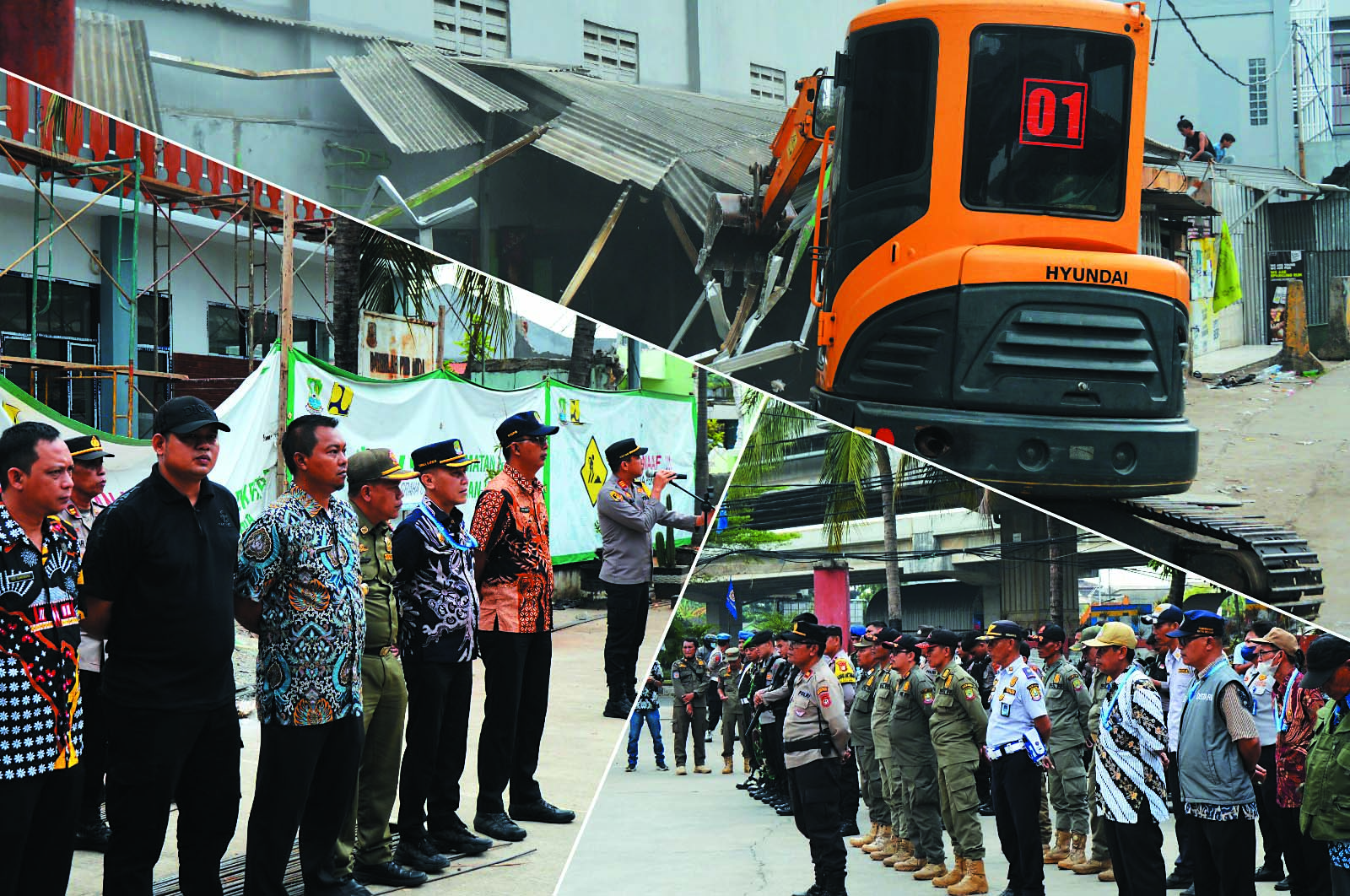 dok. Foto - Pelaksanaan Apel persiapan bersama personil gabungan, dan (atas) pembongkaran bangunan di sisi samping Hotel Phoenix Diron RW. 016 Kel, Jakasampurna.