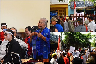 dok. Foto - Penyampaian pendapat saat audiensi dengan Camat Jatisampurna (kiri), dan unjuk rasa warga permukiman eks PT. Tapos di Kecamatan Jatisampurna (kanan).